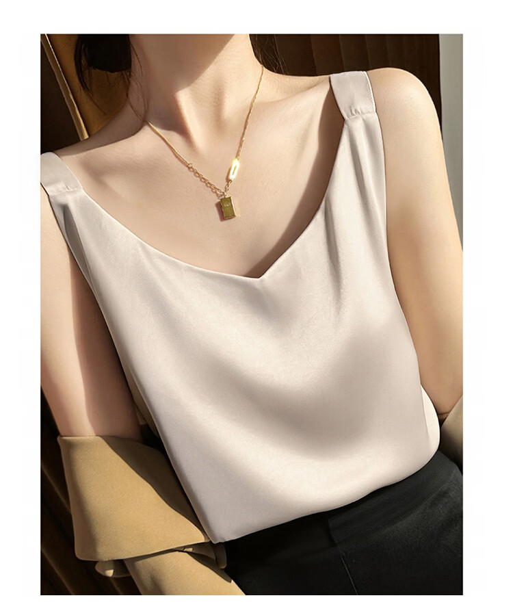 Tingmei Ice Silk Camisole Women's Suit Inner Wear Outer Wear Thin Backless Loose Summer White Top 14