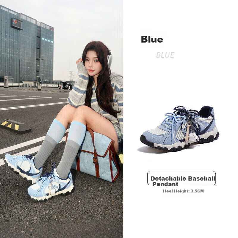 CAMEL Li Keyi Same Style Lightweight Cloud Training Shoes Women Thick Sole Casual Shoes L26S076027 Blue Size 35