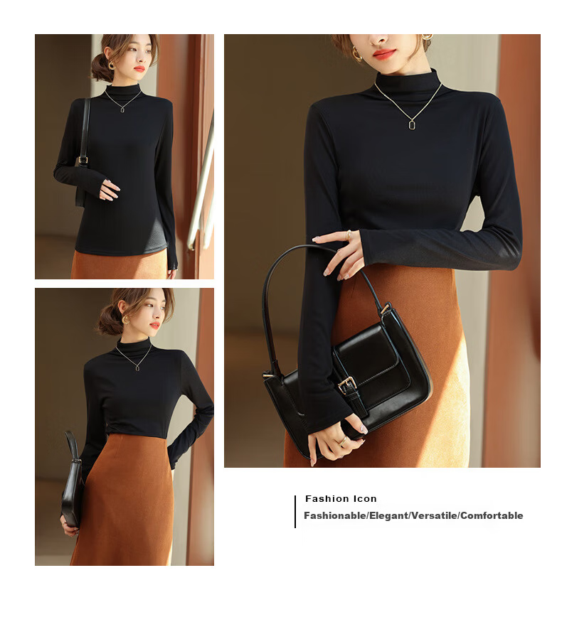 LangSha Modal Base Layer Women's Autumn New Half Turtleneck Top Elastic Slim Fit Long Sleeve T-Shirt 17