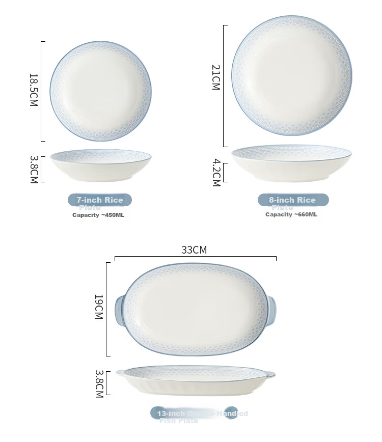 Liniyan Ceramic Rice Bowls 5-Inch Set of 4 Home Tableware Ink Blue Elegant Underglaze Color Embossed Bowl Set 12