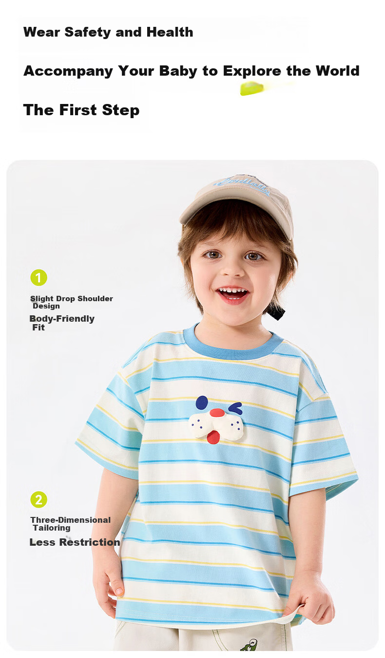 Dudu Kids Boys T-Shirt Summer Girls Short Sleeve Fashion Children's Striped Top Baby Kids Clothing Blue Striped 110 4