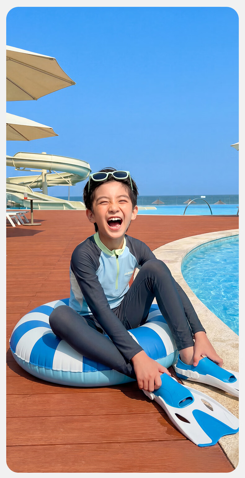 LI-NING Kids Two-Piece Long Sleeve Rash Guard and Pants Swimwear Sun Protection Boys Surfing Suit 8511 Blue Size 160 11