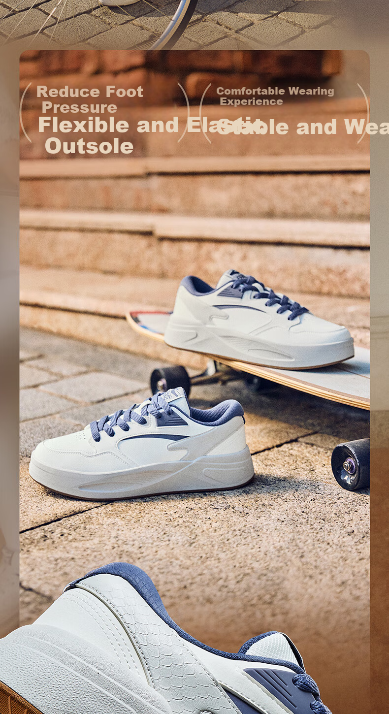 ERKE Men's Thick-Soled Lightweight Comfortable Soft-Soled Versatile White Skateboarding Sneakers | Cool Play 4 6
