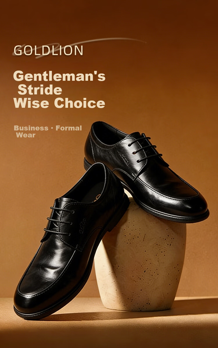 Goldlion Men's Shoes 26 Spring New Business Leather Shoes Durable Comfortable Men's Derby Shoes G508610158AAA Black Size 40 1