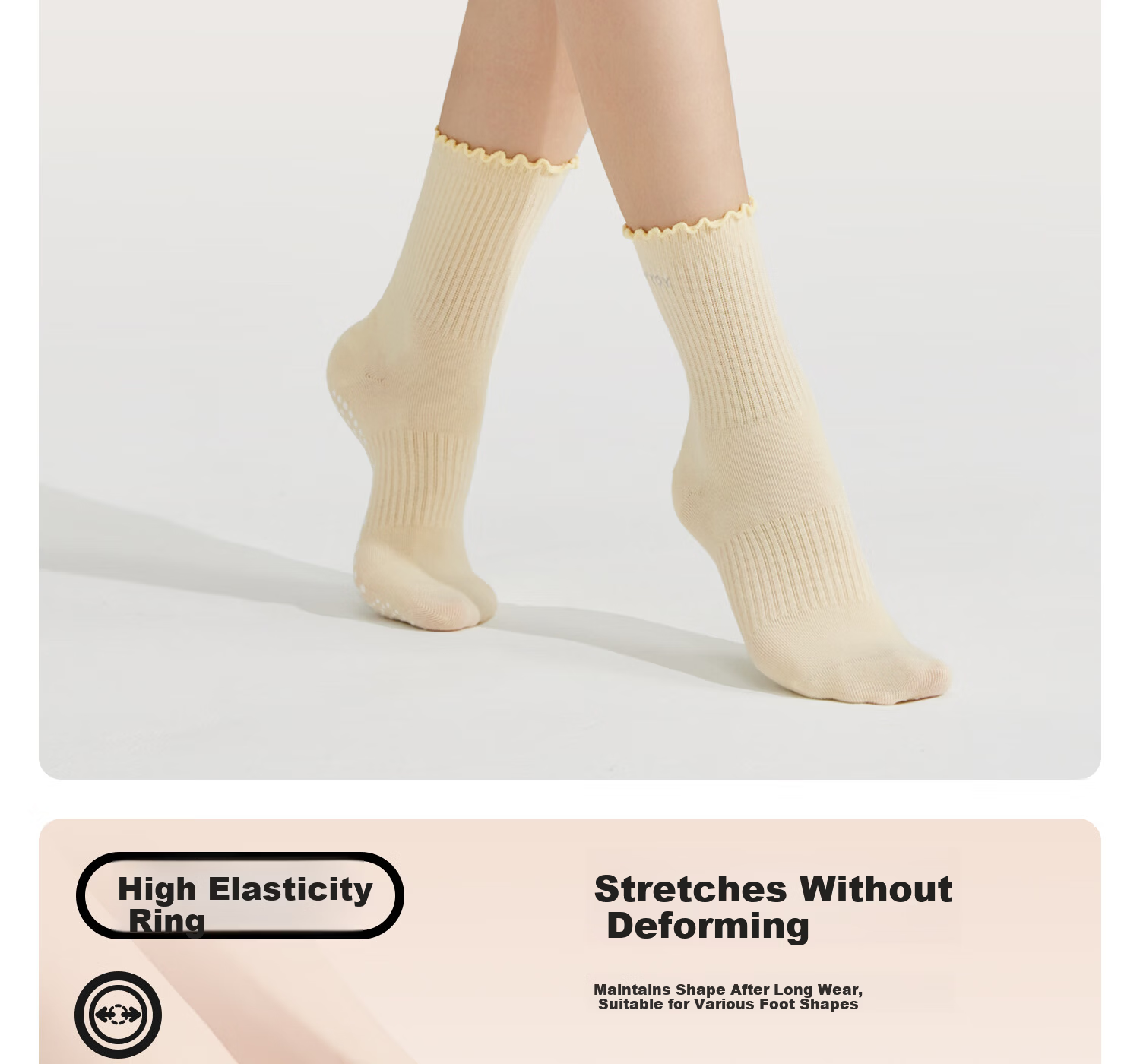 Yottoy Non-Slip Yoga Socks Professional Women's Pilates Knee-High Training Socks Sports Anti-Slip Long Socks Light Cloud Gray 12