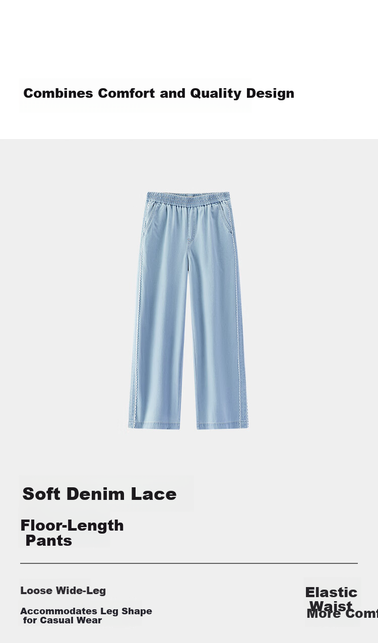Semir Women's Summer Denim Jeans Lace Trim Wide Leg Loose Fit 2026 Lazy Floor-Length Pants 109326124008 4