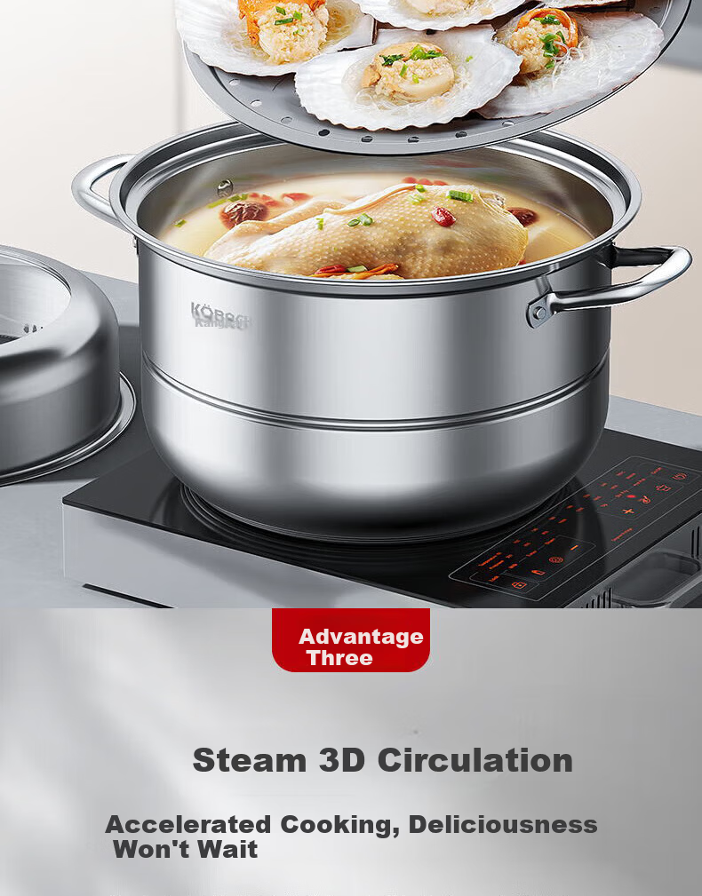 Kambach 28cm Stainless Steel 304 Double-Layer Steamer Pot with Composite Bottom for Gas Stove and Induction Cooker 4