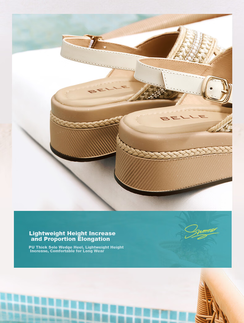 Belle Women's Woven Summer Platform Sandals Height Increasing Vacation Style B2640BL5 Apricot Size 36 5