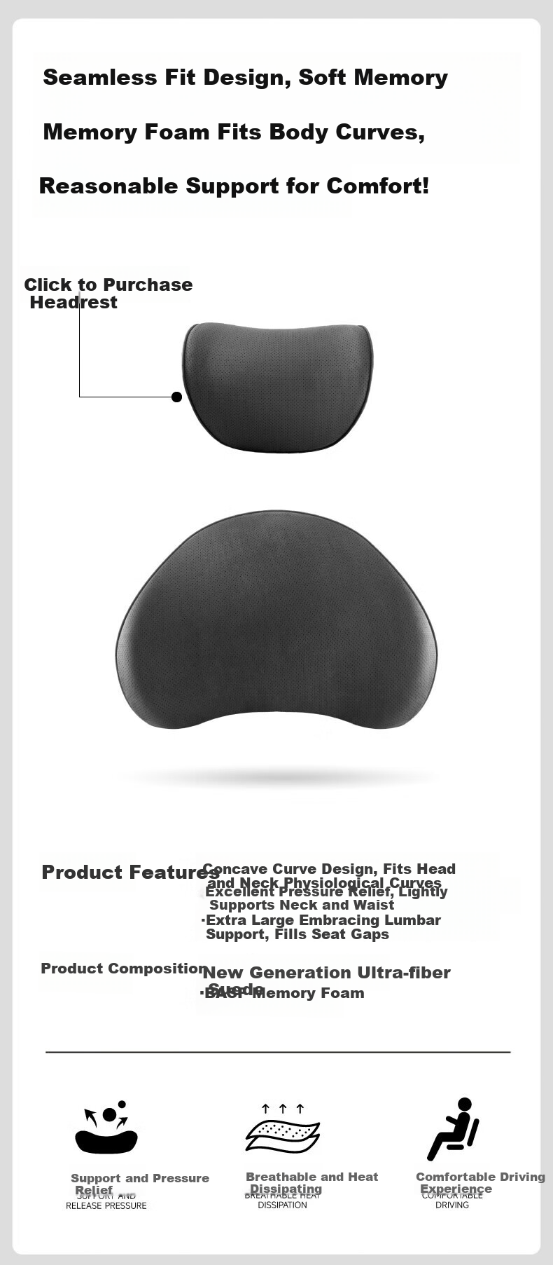 BIMLL Car Lumbar Support Cushion Office Seat Backrest Pillow Car Waist Pillow Driving Back Support 1