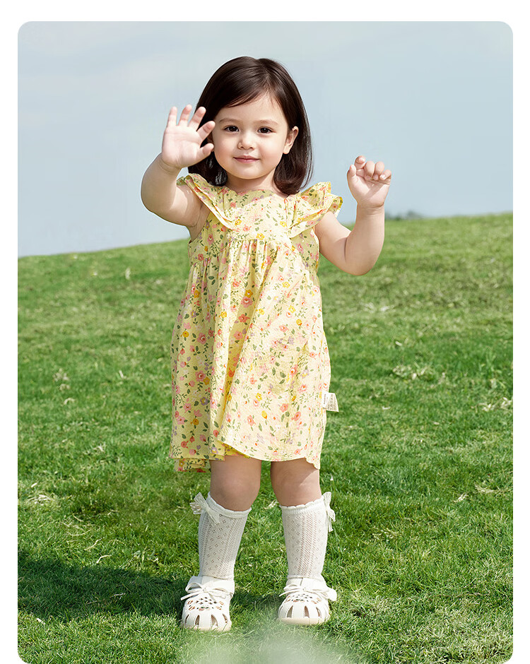 Balabala Girls Baby Dress Infant Dress 2026 Summer New Breathable French Style Floral Princess Dress 22