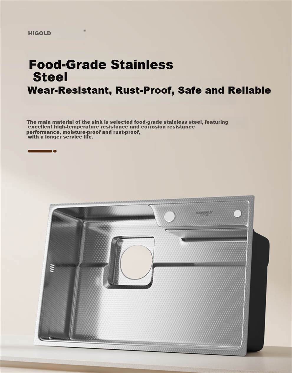 HIGOLD Kitchen Sink Embossed Raindrop Large Single Bowl 304 Stainless Steel Countertop Middle and Lower Vegetable Washing Basin with Strainer MAX 7