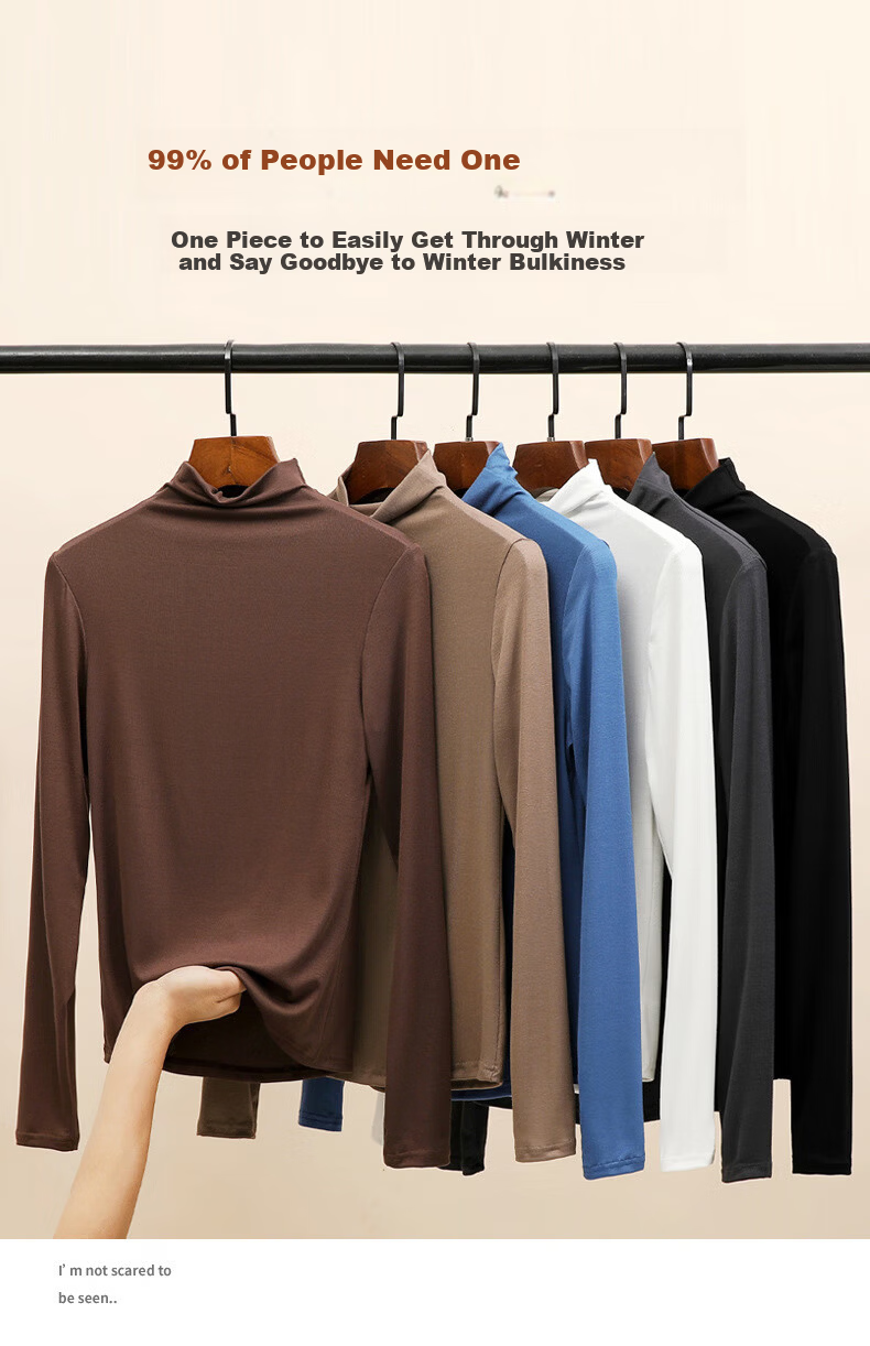 LangSha Modal Base Layer Women's Autumn New Half Turtleneck Top Elastic Slim Fit Long Sleeve T-Shirt 7