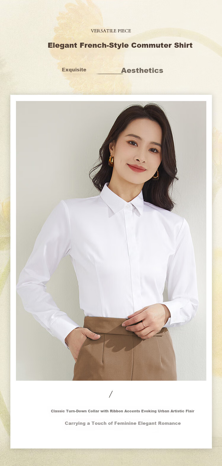 Miiow Women's Long Sleeve White V-Neck Shirt Professional Workwear Spring Summer 2026 Commuting Formal White Shirt Size 39 1