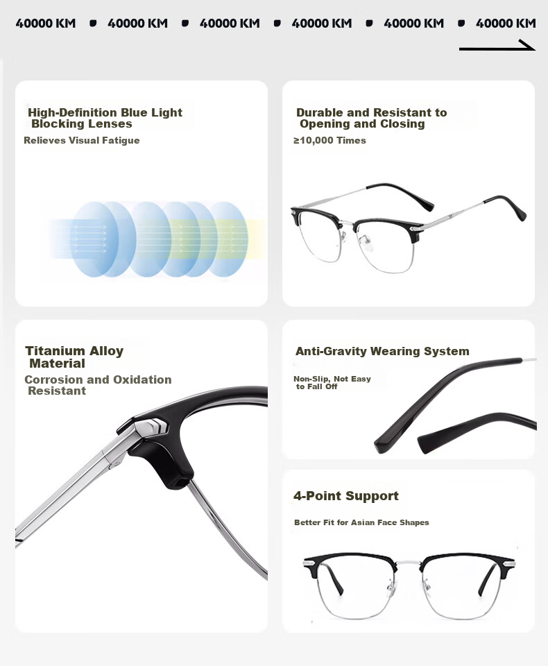 40,000km Ultra-Light Titanium Semi-Rimmed Prescription Glasses Frame for Men, Compatible with Prescription Lenses, Professional Online Customization, Blue Light Blocking Eyewear Frame 1
