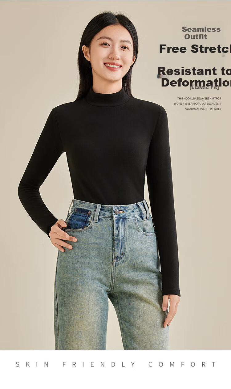 LangSha Women's Half Turtleneck Base Shirt Spring and Autumn Double-Sided Velvet Thermal Top Outerwear Autumn Shirt 12