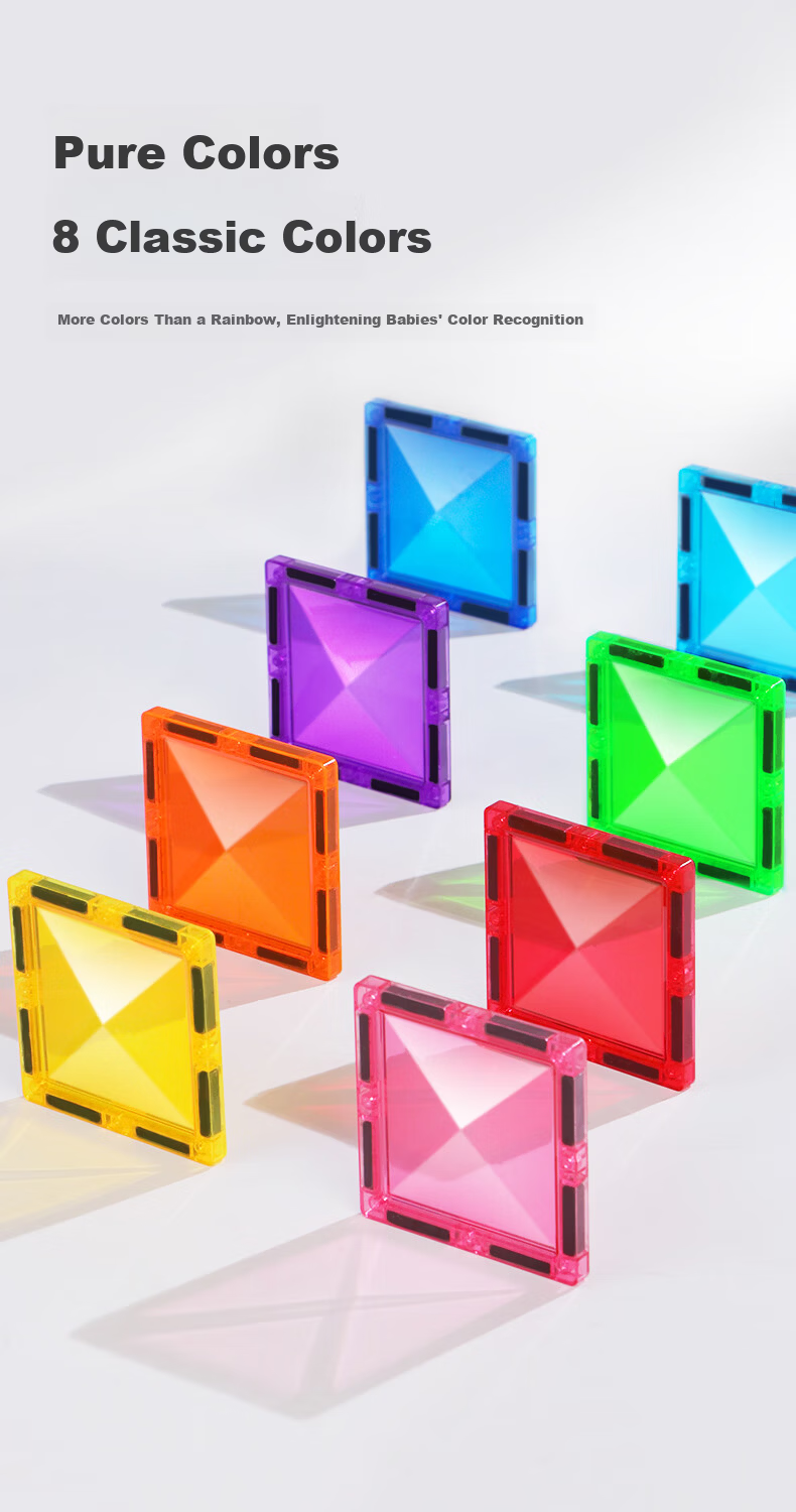 MAGPLAYER Children's Toy Colorful Window Magnetic Tiles, Magnetic Building Blocks for Boys Aged 3-6, Birthday Gift, 100 Pieces with 2 Small Cars 17