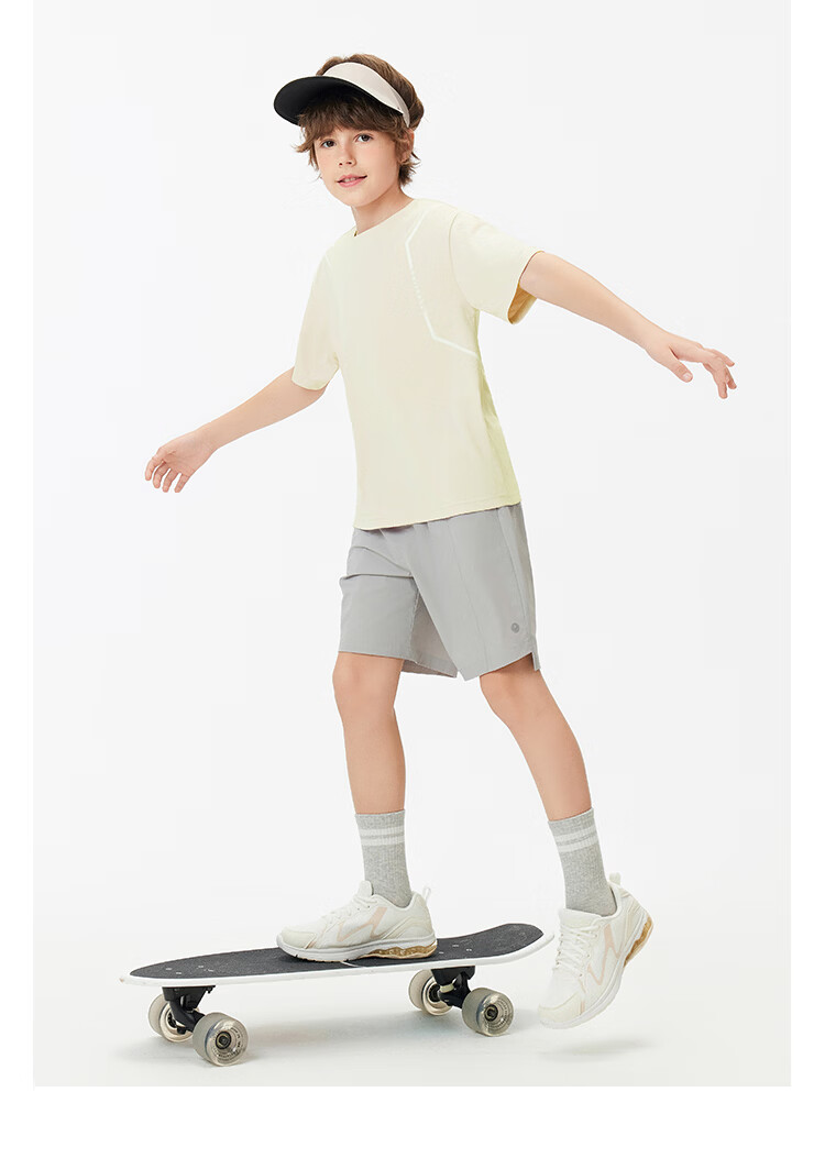 Navigare Quick-Dry Sun-Protective Kids T-Shirt Short Sleeve Summer Boys Girls Cool Lightweight Running Sports Off-White 150 36