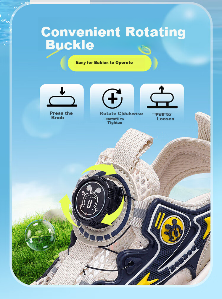 Babu Bean Kids Lightweight Breathable Children's Sandals Boys Summer Beach Shoes 105552087 Beige Gray/Navy Blue Size 34 4