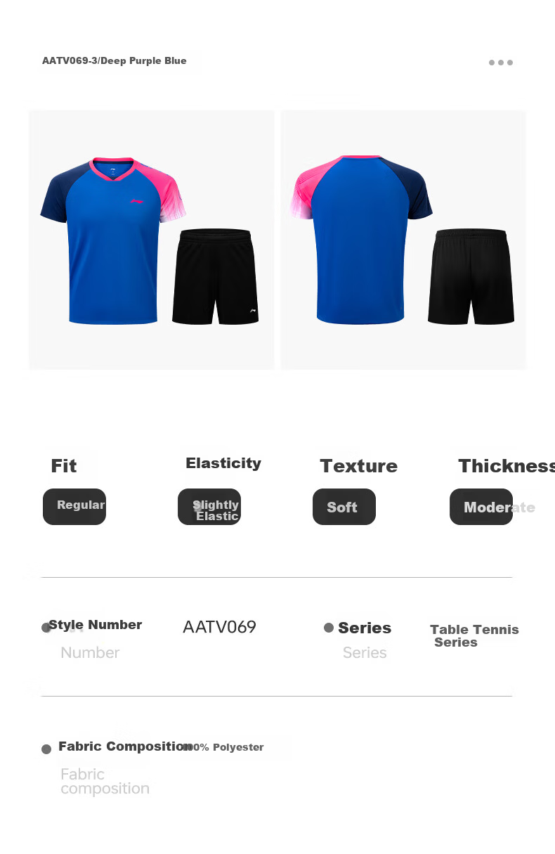 LI-NING Unisex Table Tennis and Badminton Quick-Dry Breathable Sports T-Shirt Set Fresh Blue 5