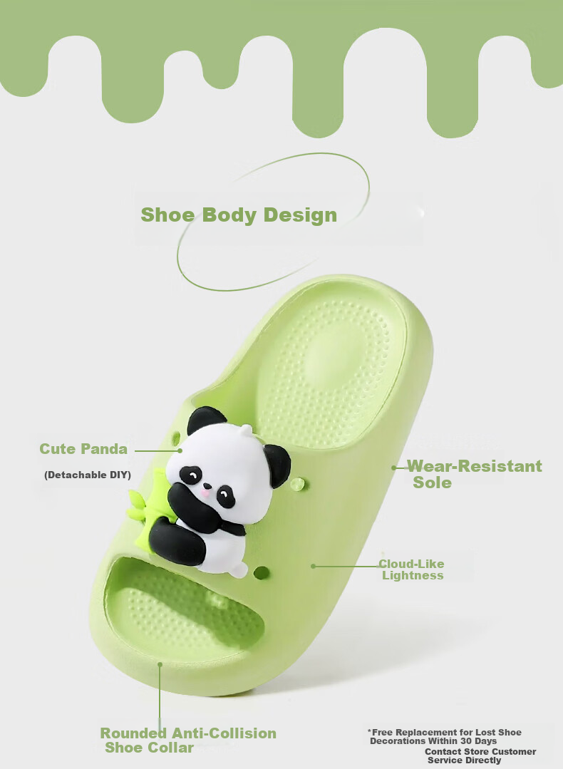 TUDOUWU Kids Slippers Boys Girls Indoor Outdoor Non-Slip Soft Sole Sandals Panda Green Size 38 1
