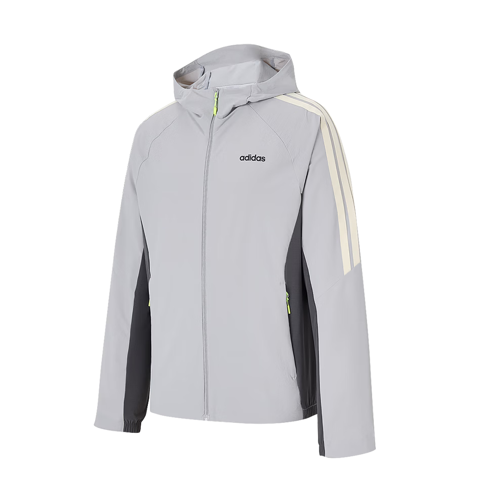 Adidas Men's Trendy Fitness Training Hooded Casual Sports Windproof Jacket KF5709, Gray, Size L