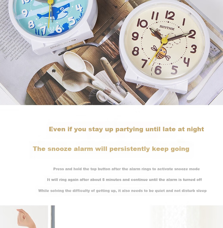 RHYTHM Student Alarm Clock Cute Creative Children's Bedside Clock 9.3cm Dark Blue CRE306NR77 Back to School Season 3
