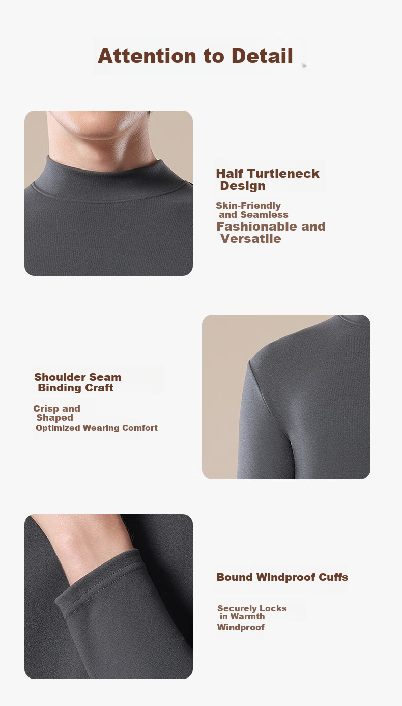 SNOWFLYING Men's Half Turtleneck Thermal Underwear Autumn Base Layer Fleece Thickened Long Sleeve T-Shirt 12