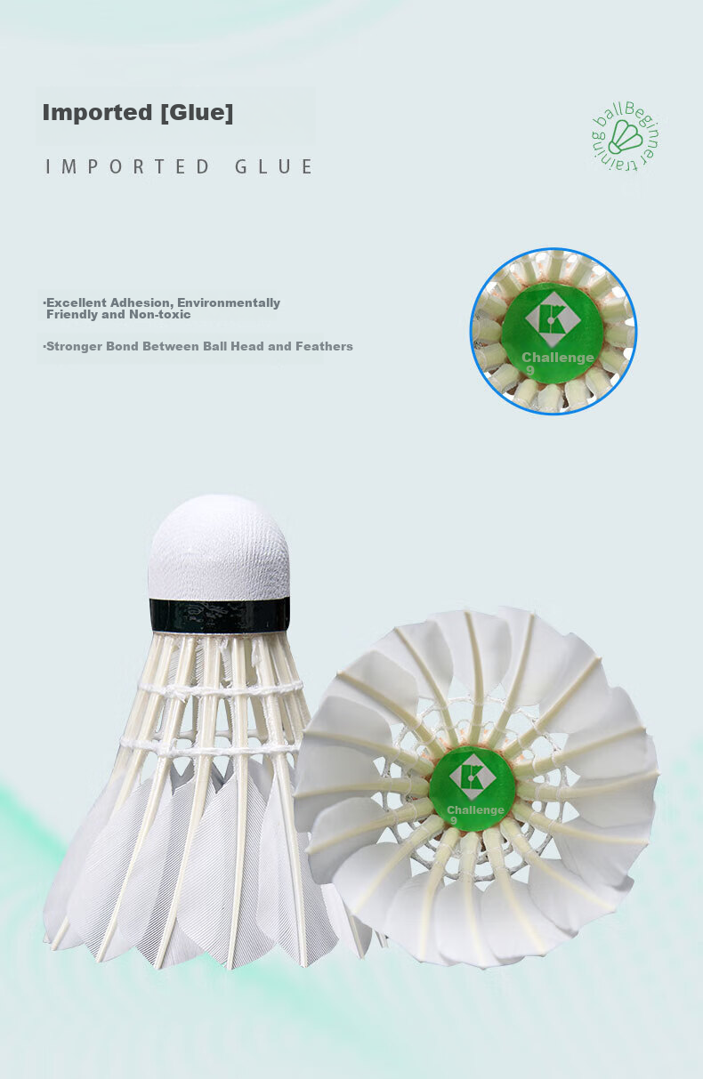 KUMPOO GD9 New Badminton Feathers 12-Pack Durable Stable Flight Goose Feathers for Competition and Training 4