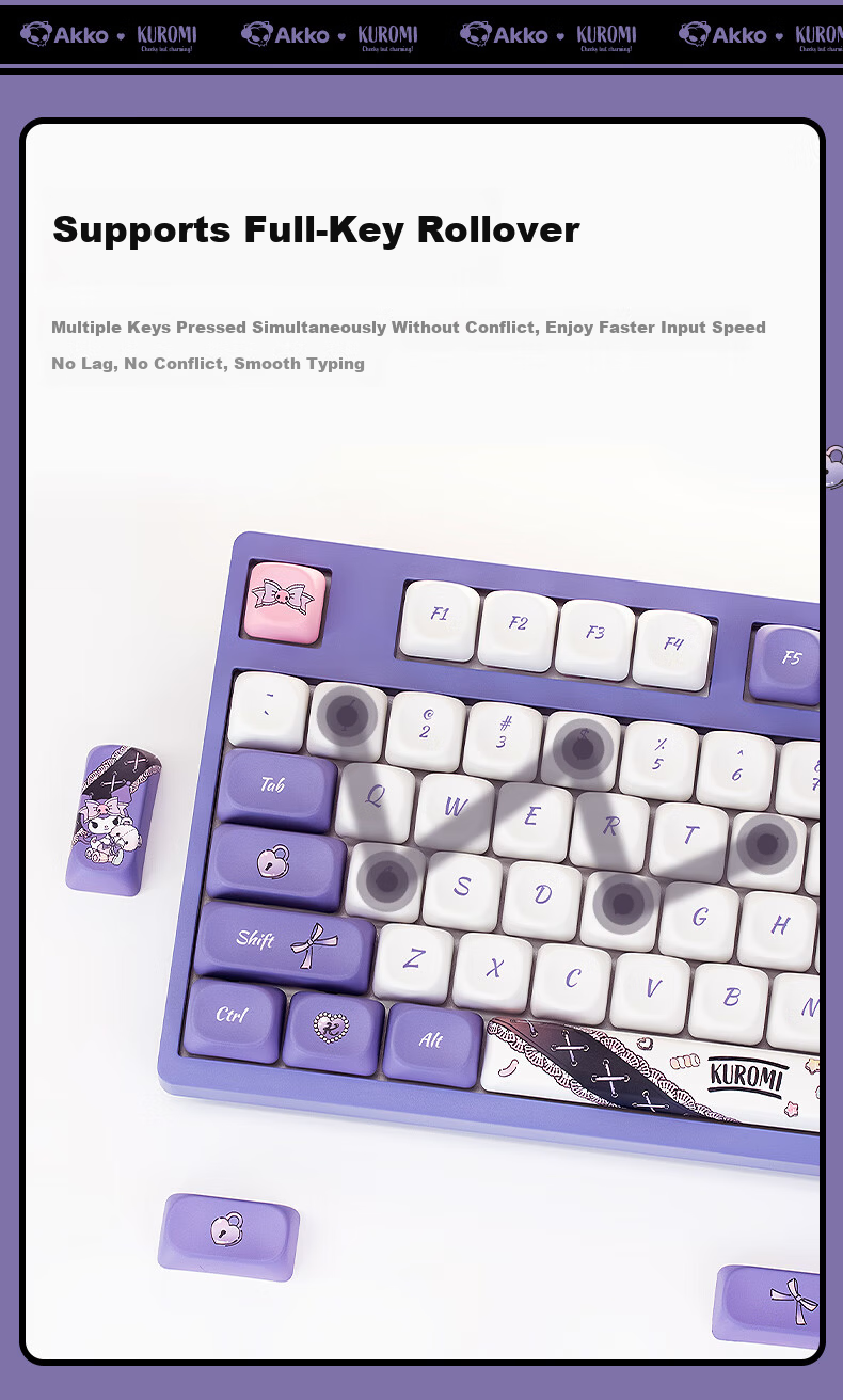 AKKO 3108 V3 Kuromi Collaboration Wired Mechanical Keyboard 108-Key Hot-Swappable Gaming Keyboard Office Keyboard Monochrome White Backlight High-Aesthetic Gift for Girls 3