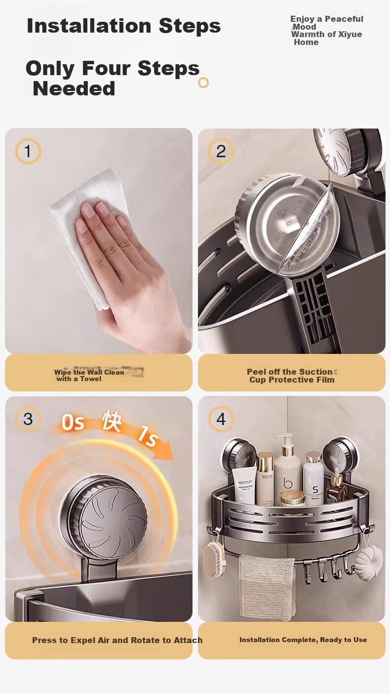 MUYA Bathroom Suction Cup Corner Shelf No-Drill Wall-Mounted Toilet Washbasin Storage Rack 11