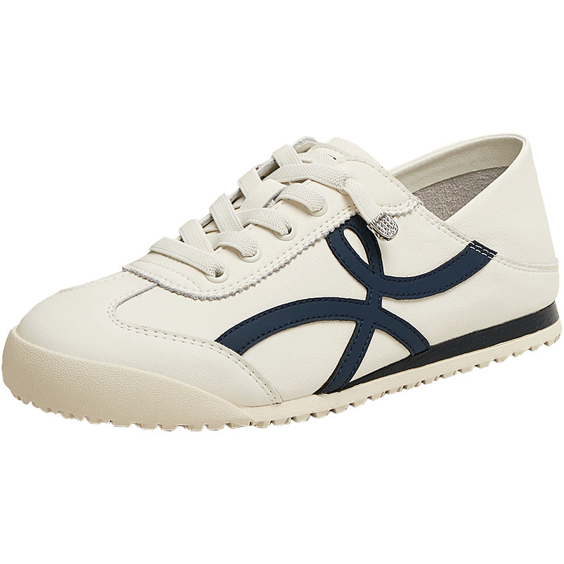 TEENMIX Women's Shoes, Flat Retro Training Sneakers, Versatile White Casual Shoes for Women, New Style