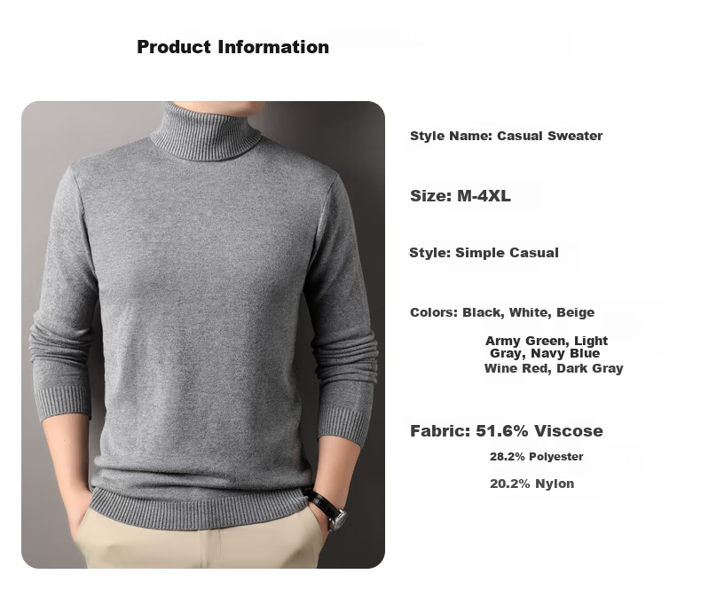 ROMON Men's Sweater Autumn Winter Comfortable Skin-friendly Casual Versatile Warm High-end Knitted Base Shirt 3977 Black M 4