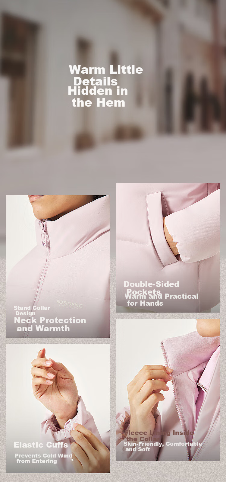 BOSIDENG Women's Off-Season 90% Down Thickened Stand Collar Slim Short Casual Warm Jacket Winter 7