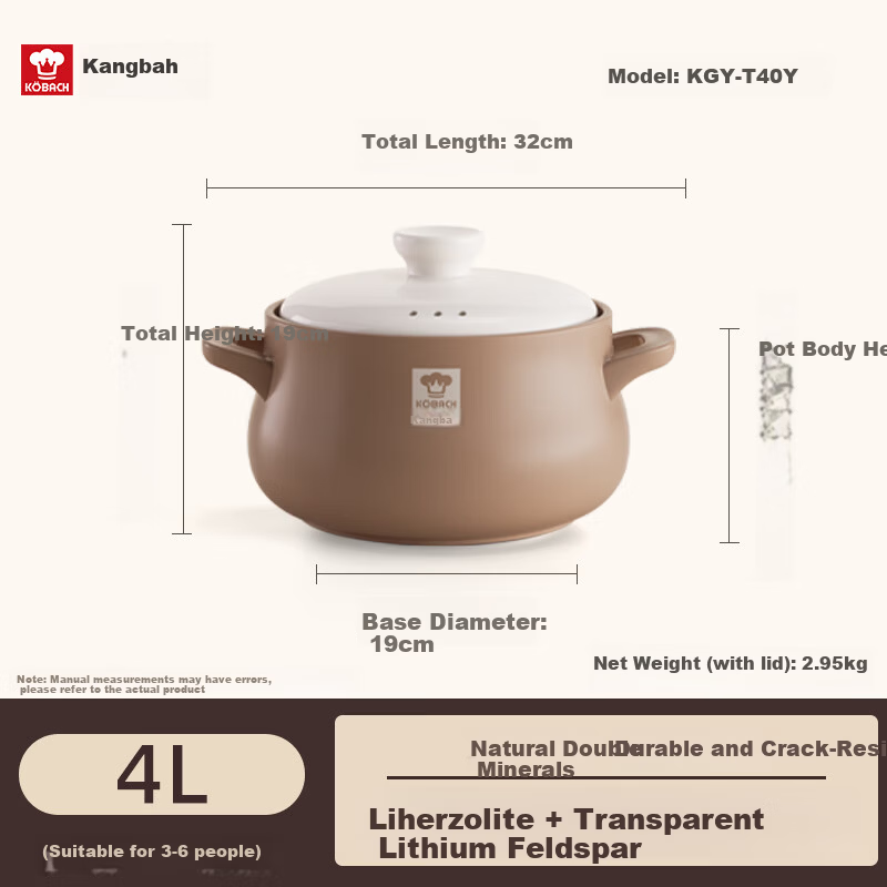 KOBACH Large Belly Pot, Heat-Resistant, Crack-Resistant, Suitable for Claypot Rice, Chinese Herbal Medicine Decoction, Soup Cooking, Stewing Pot, Ceramic Cookware for Home Use