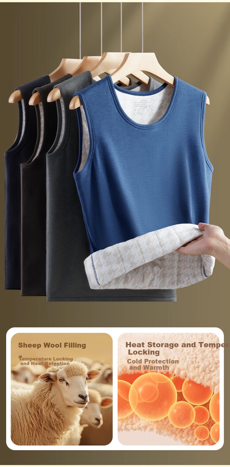 Langsha 100% Wool Thermal Vest for Men Winter Fleece Thickened Antibacterial Velvet Heating Cold-Resistant Sleeveless Jacket 2