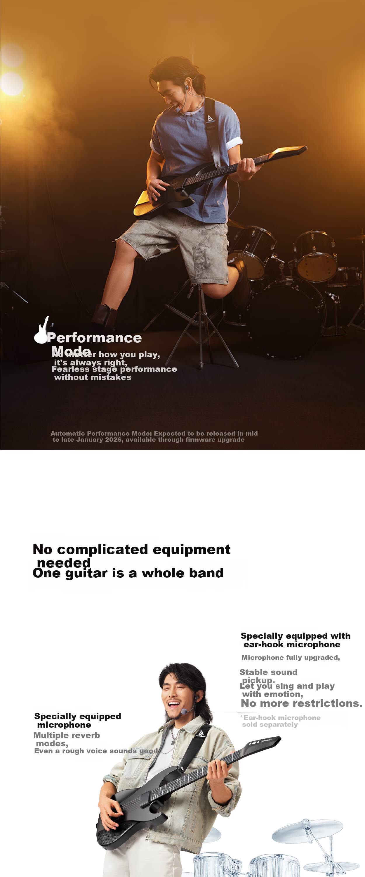Aeroband Air Band Smart Self-Learning Guitar Automatic Electronic Guitar Beginner Recommended Stringless Guitar Star White 16