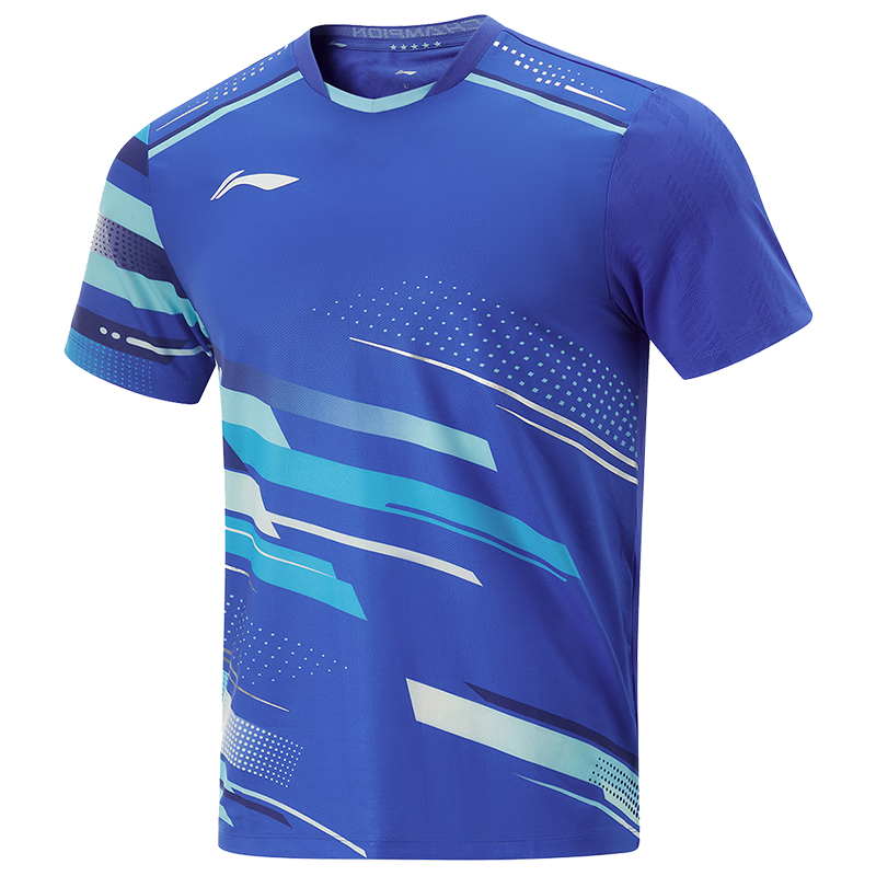 LI-NING Table Tennis Short Sleeve National Team Professional Competition Training Sportswear Set Unisex Bright Blue