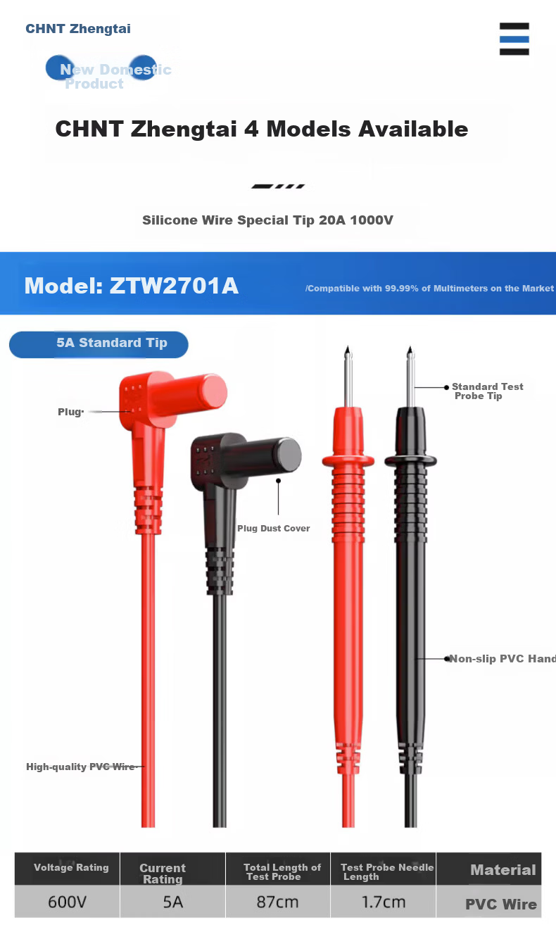 CHNT Universal Multimeter Test Leads Electric Pen Sharp Plug Steel Probe Silicone Wire Frost-Resistant Testing Pen Universal Meter Accessories 12