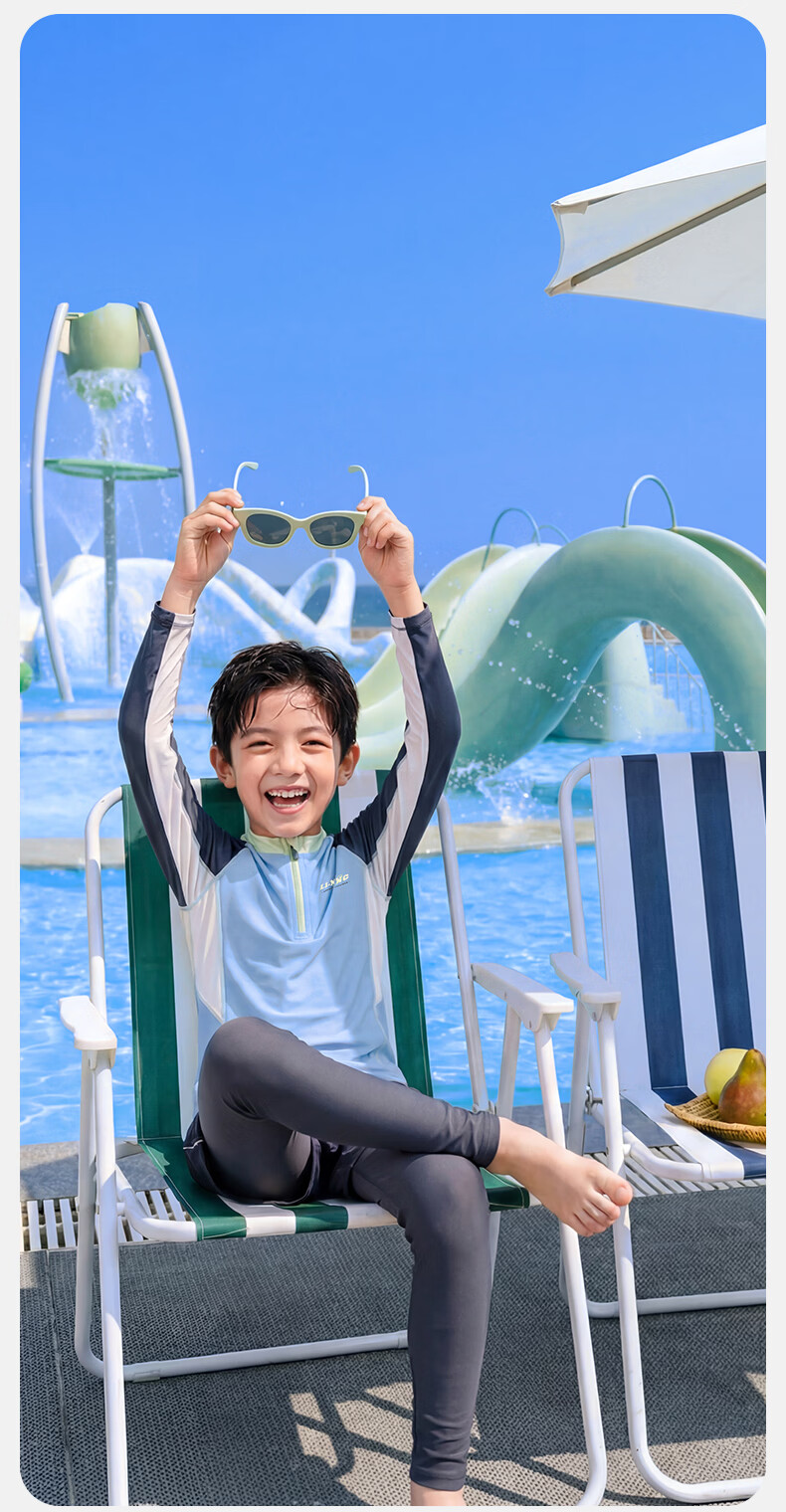 LI-NING Kids Two-Piece Long Sleeve Rash Guard and Pants Swimwear Sun Protection Boys Surfing Suit 8511 Blue Size 160 4