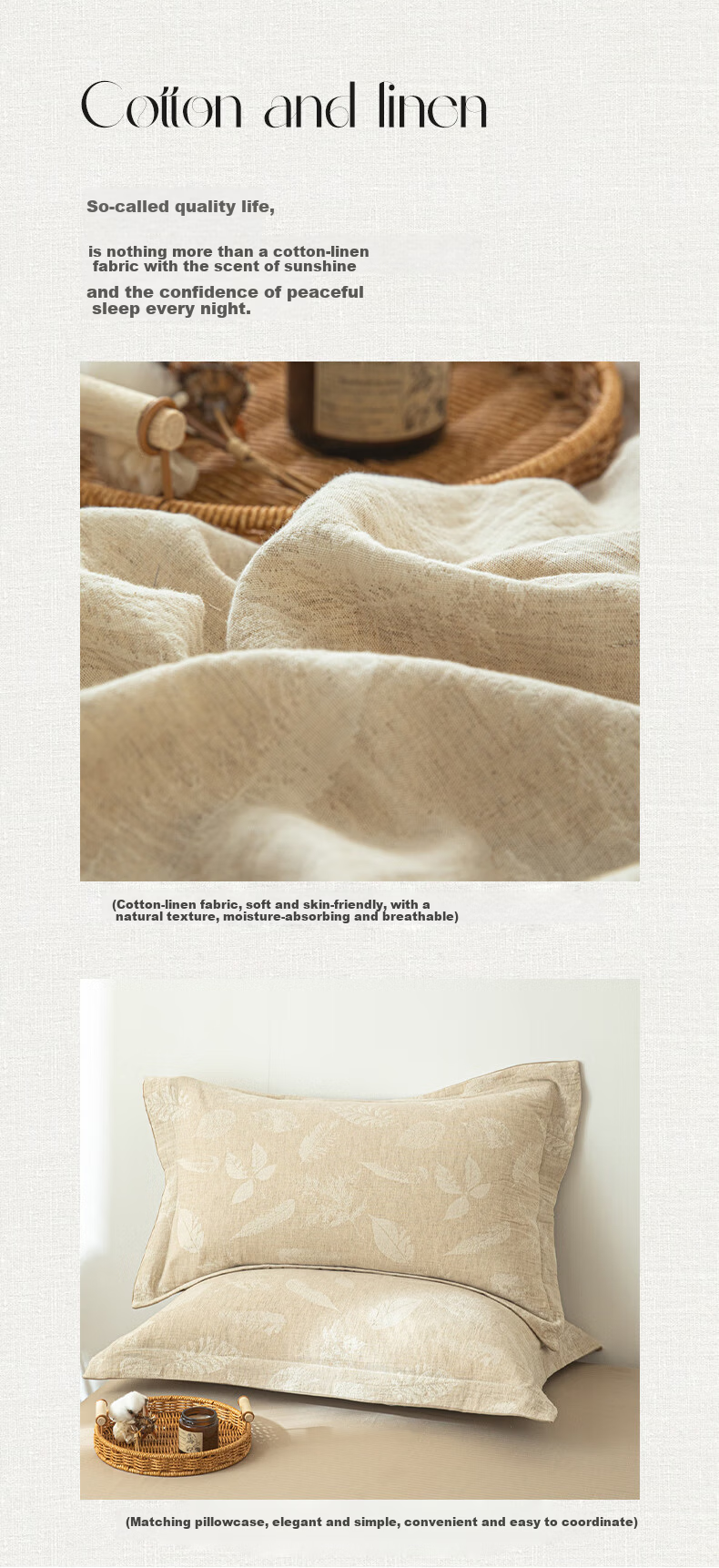 MUJI A-Class Pure Cotton Linen Four-Piece Set Natural Golden Ratio 1.5/1.8m Bed Linen Double Cotton Bedding Set Sheet Duvet Cover 200*230cm 10