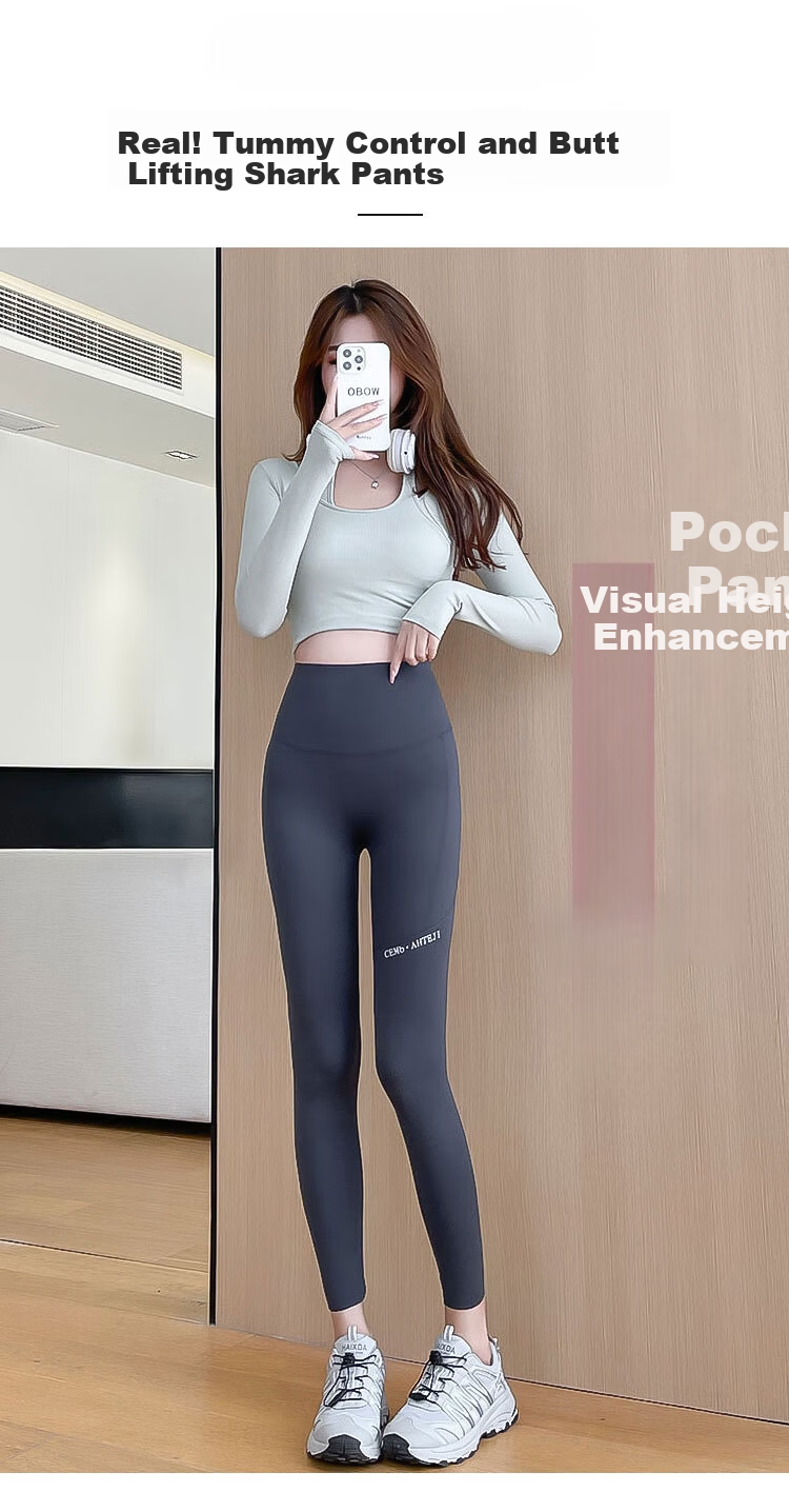 LangSha Women's Shark Pocket Pants High-Waist Hip-Lifting Fitness Yoga Leggings Spring Autumn New 2