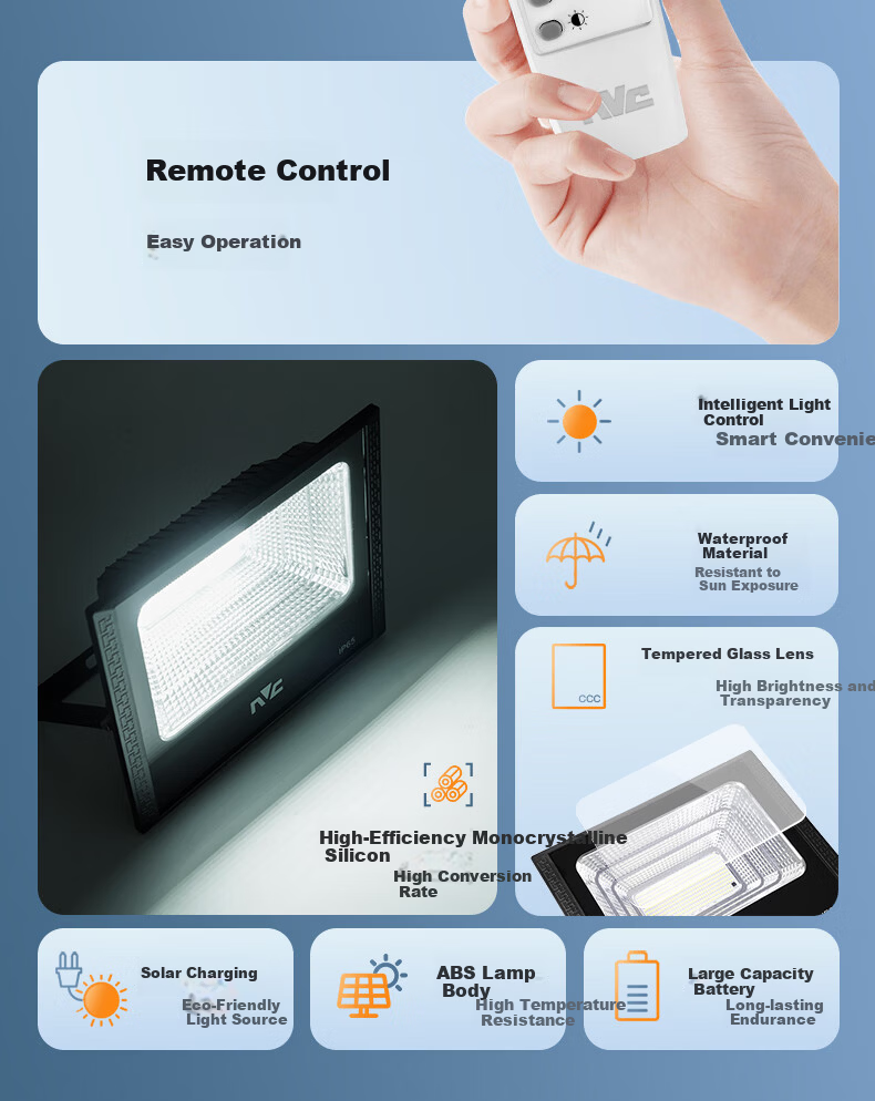 NVC Solar Outdoor Floodlight Waterproof Light Control Remote 750lm for 40㎡ 4