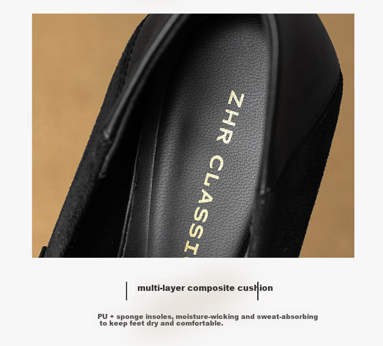 ZHR Pointed Toe Mary Jane Shoes for Women 2026 Spring New Thick Heel Suede Retro Versatile High Heels BL701 Black Size 34 9