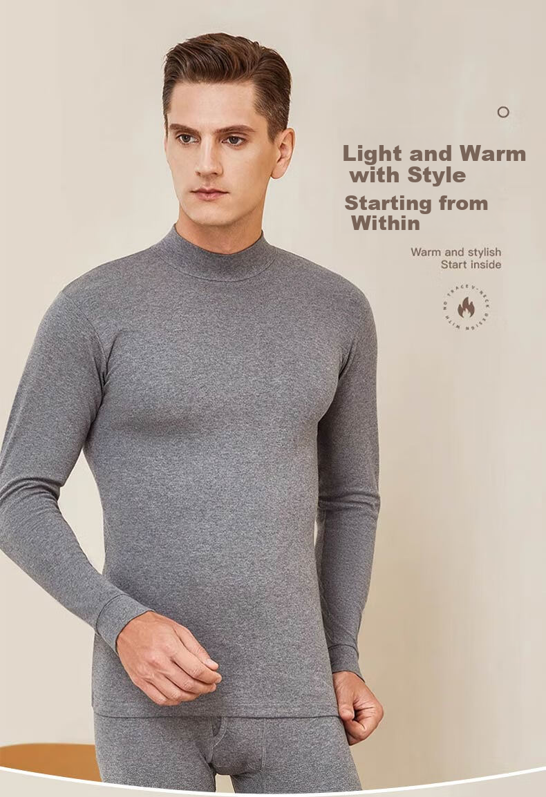 LangSha Men's Autumn Cotton Mid-Neck Windproof Top Thin Pure Cotton Thermal Underwear Invisible Base Layer 9