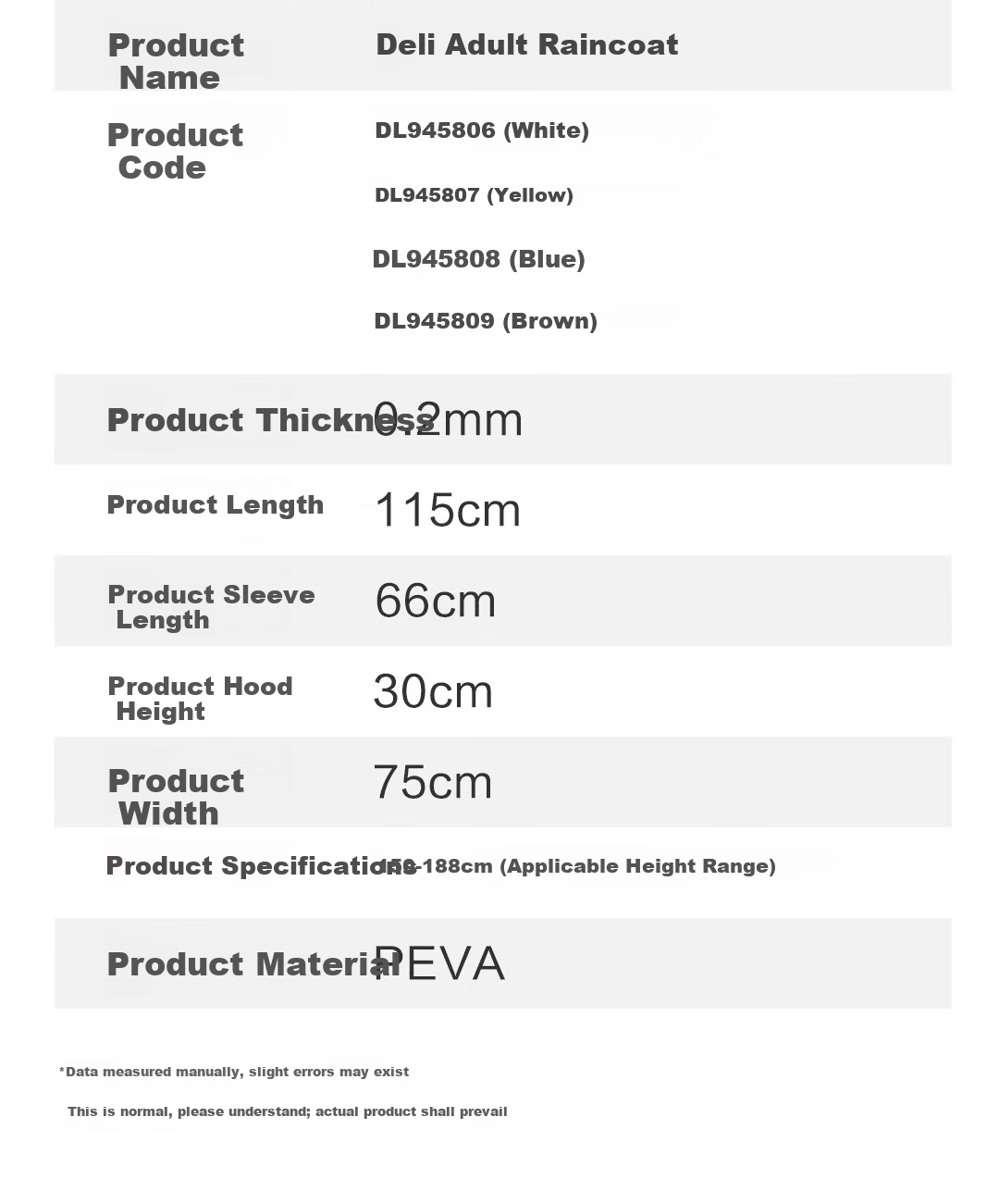 Deli Disposable Thickened Adult Raincoat Rain Poncho Integrated Full-Body Cycling Portable Outdoor Unisex Blue 19