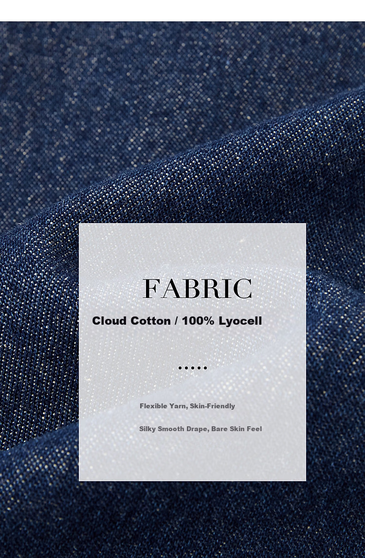 Demana Cloud Cotton 100 Lyocell French Style Round Neck Ruffle Drawstring Denim Shirt for Women Spring Autumn Premium 1