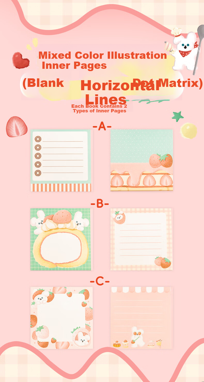 M&G Creative Sweet Berry Time Square Sticky Note Pad, Cartoon High-Quality Student Planner Notebook, Portable Mini Journal, 1 Book with Random 60 Sheets BQ0112 6