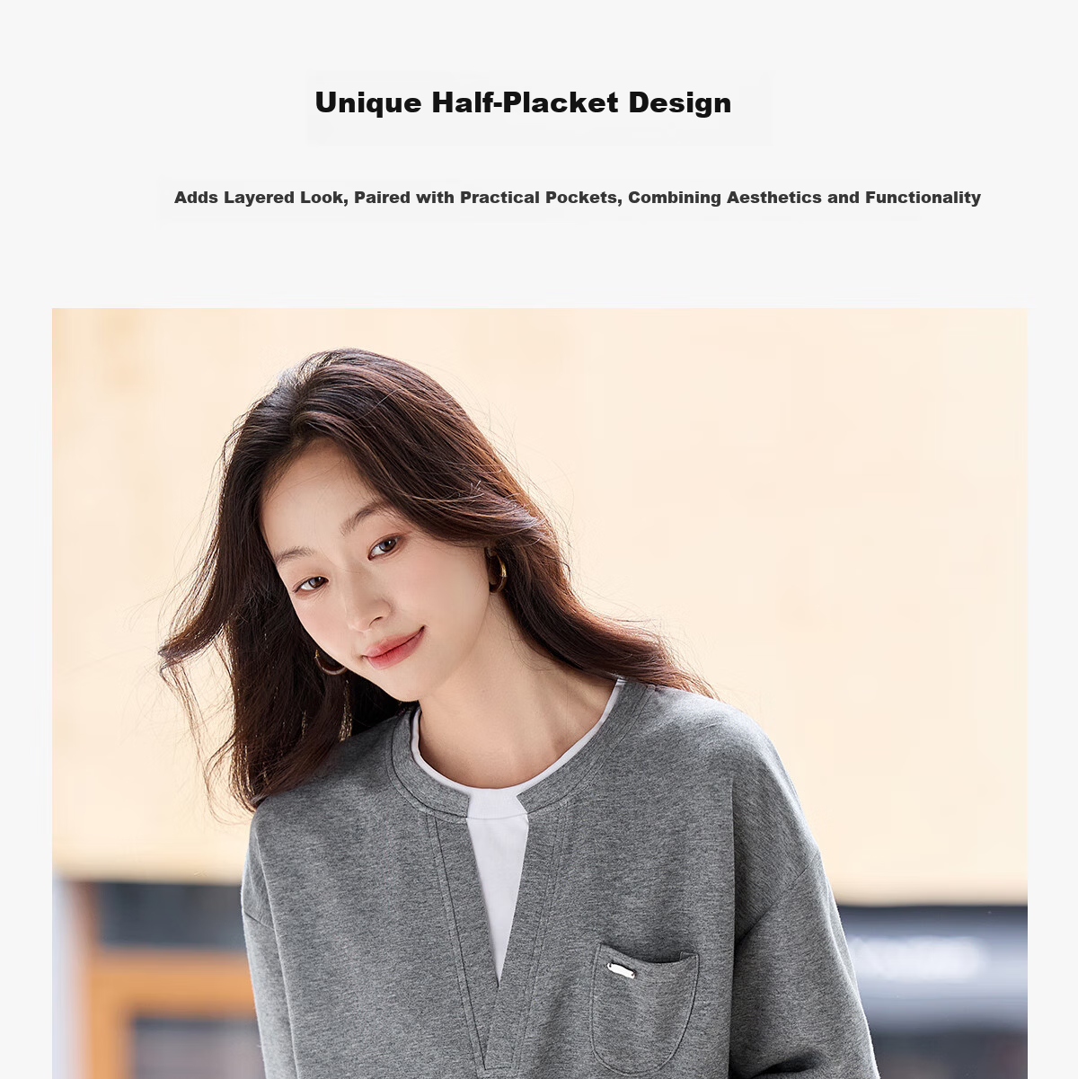 PinCai Women's Casual V-Neck Fake Two-Piece Loose Slim Layered Sweatshirt P53W050 8