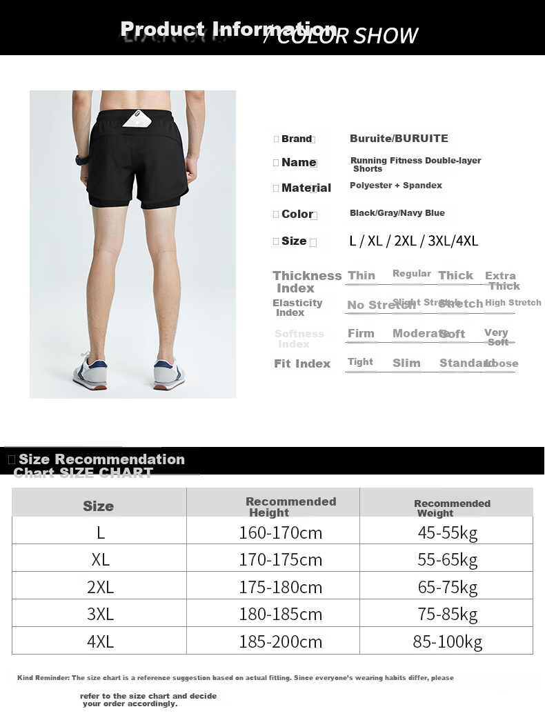 BURUITE Men's Running Shorts with Inner Liner, Three-Quarter Athletic Shorts, Summer Professional Marathon Quick-Dry 2-in-1 Fitness Pants 9