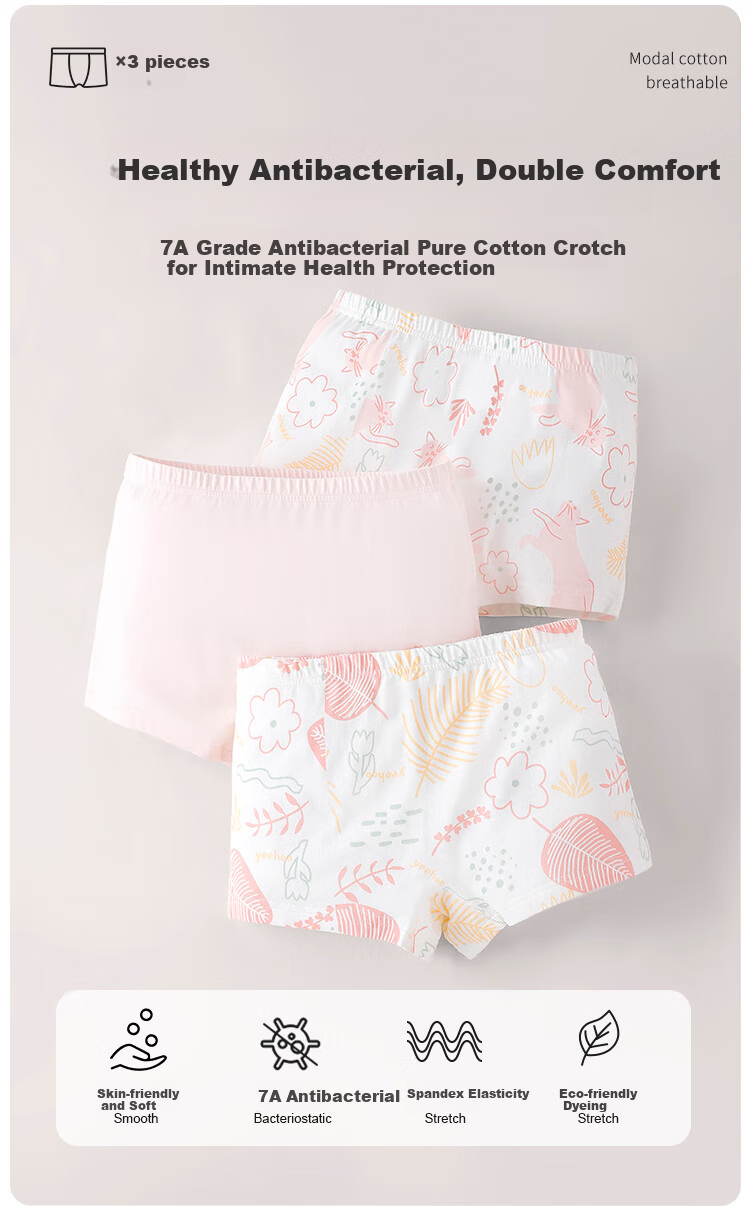 Yeehoo Antibacterial Girls' Cotton Underwear 3-6 Years Moisture-Wicking Boxer Briefs for Kids 1